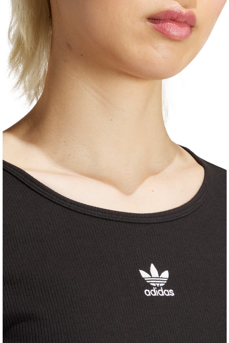 Trefoil Essentials Rib Long Sleeve Crop Top, Alternate, color, BLACK