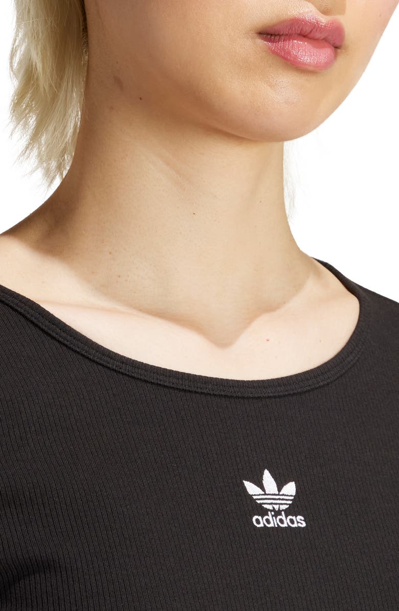 adidas Trefoil Essentials Rib Long Sleeve Crop Top, Alternate, color, Black