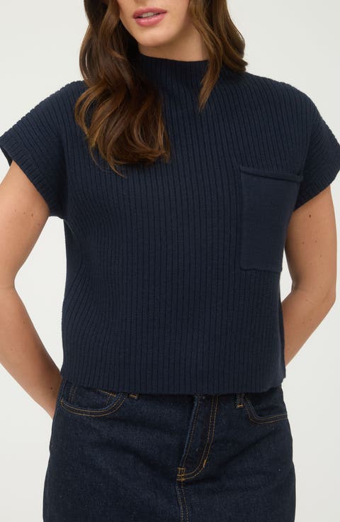 Short Sleeve Mock Neck Sweater