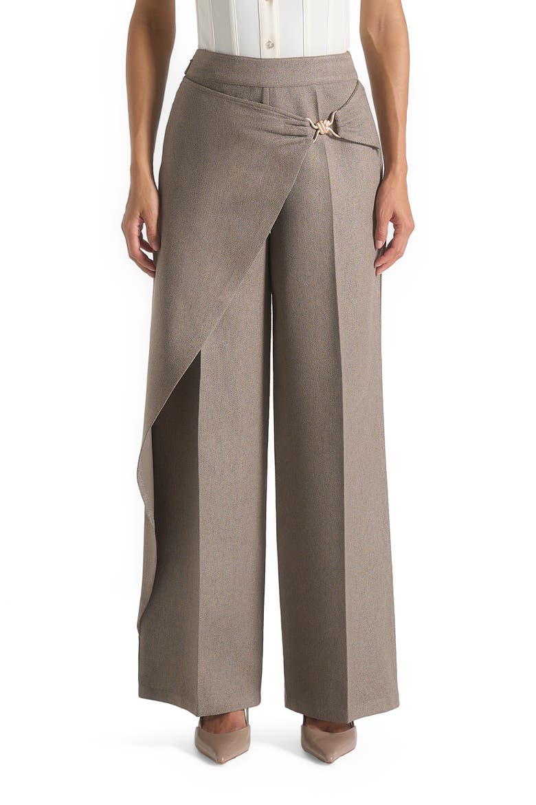 Beryl Draped Wrap Trousers With Hardware, Alternate, color, Taupe