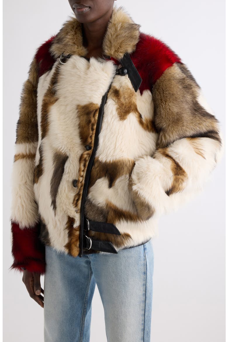 Roama Print Genuine Shearling Jacket, Alternate, color, ECRU/ RED