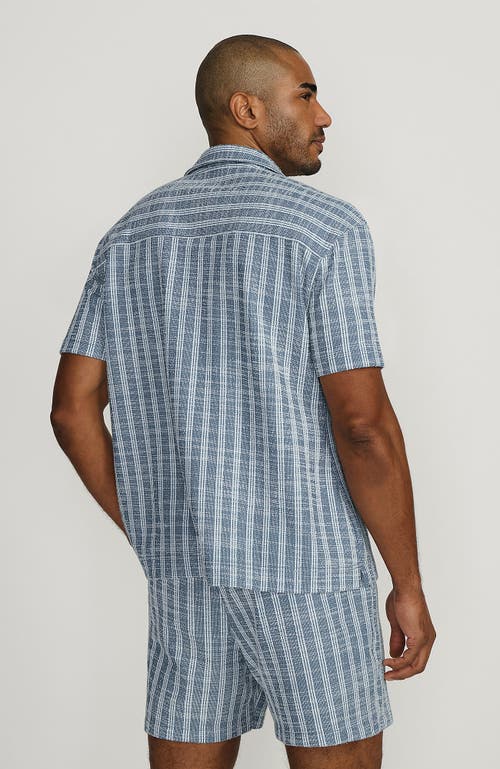 Lands' End Short Sleeve Textured Jacquard Camp Collar Shirt In Blue