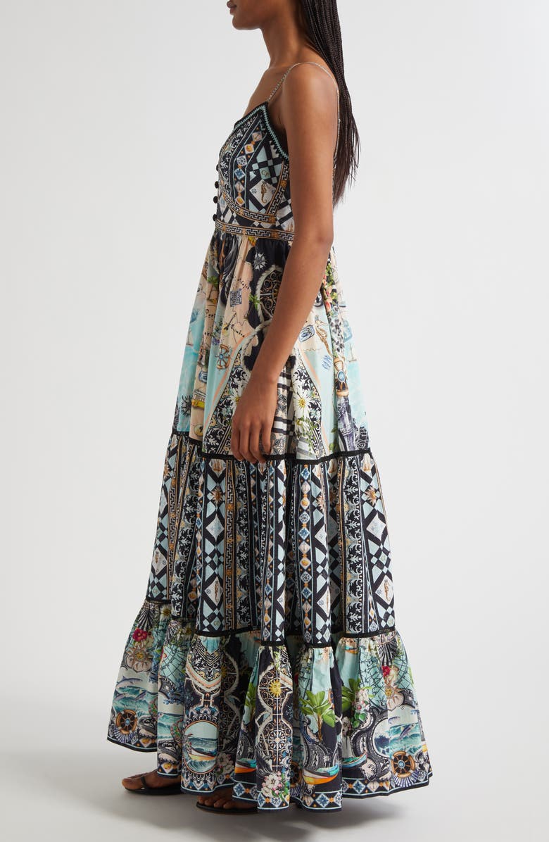 Camilla Folk Afloat Tiered Organic Cotton Maxi Sundress, Alternate, color, Folk Afloat