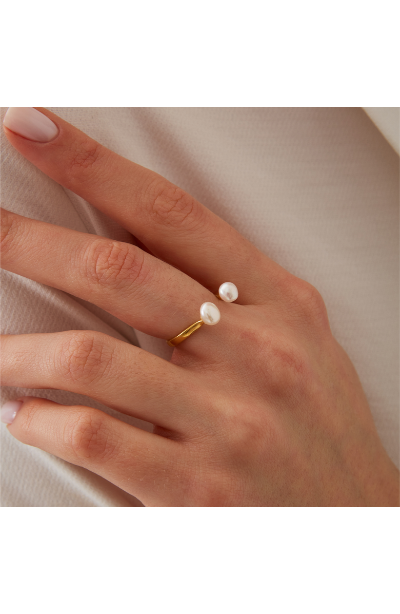 Spero London Double Pearl Sterling Silver Adjustable Open Ring, Alternate, color, Gold
