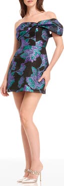 Dress the Population Olive Floral Jacquard Off the Shoulder Cocktail Minidress