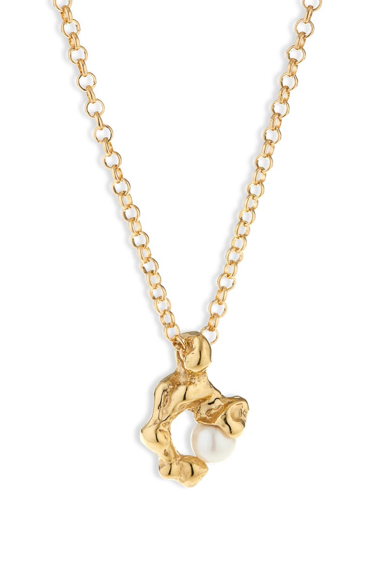 Fellini Cultured Pearl Pendant Necklace, Main, color, GOLD