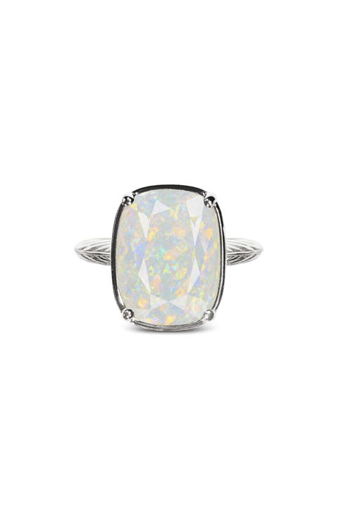 Simulated Opal Sterling Silver Elongated Cushion Ring