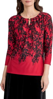 KASPER Pleated Keyhole Top