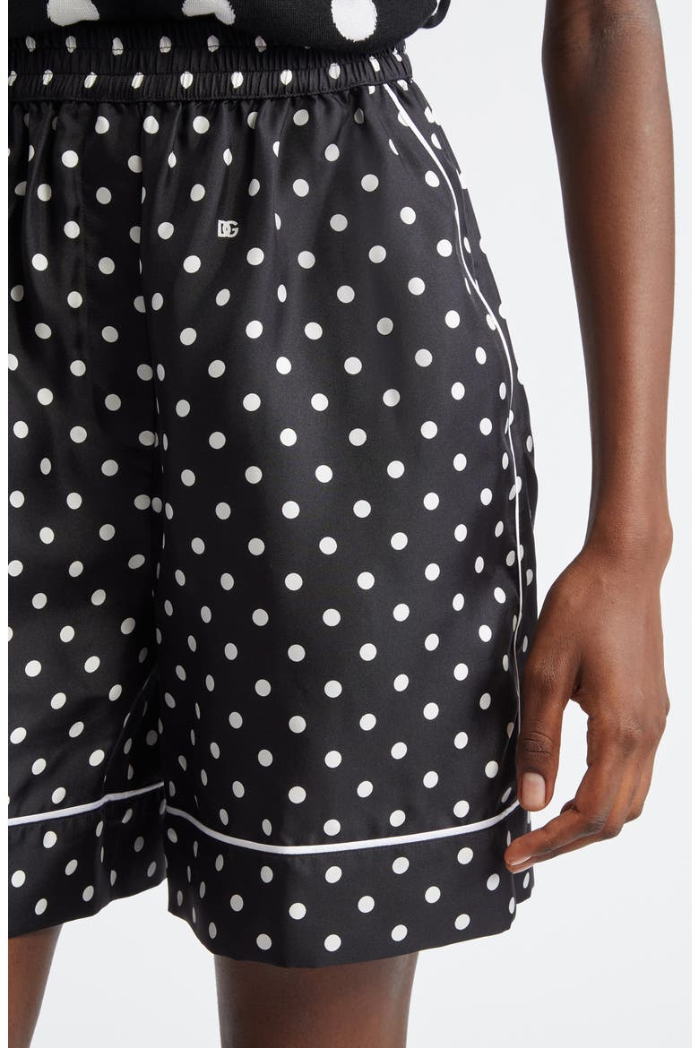Polka Dot Silk Pajama Shorts, Alternate, color, NERO