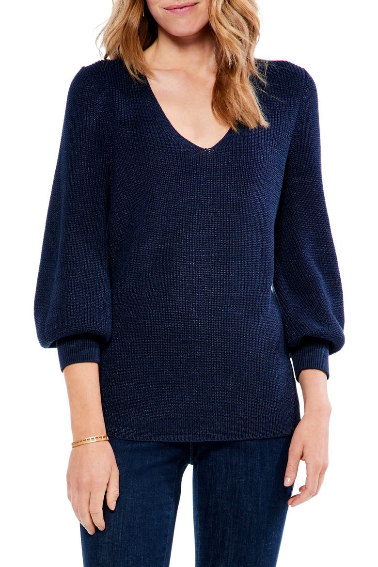 Shaker Stitch Cotton Blend Crewneck Sweater, Main, color, BLACK INDIGO