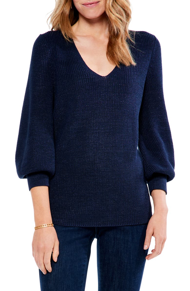 NIC+ZOE Shaker Stitch Cotton Blend Crewneck Sweater, Main, color,