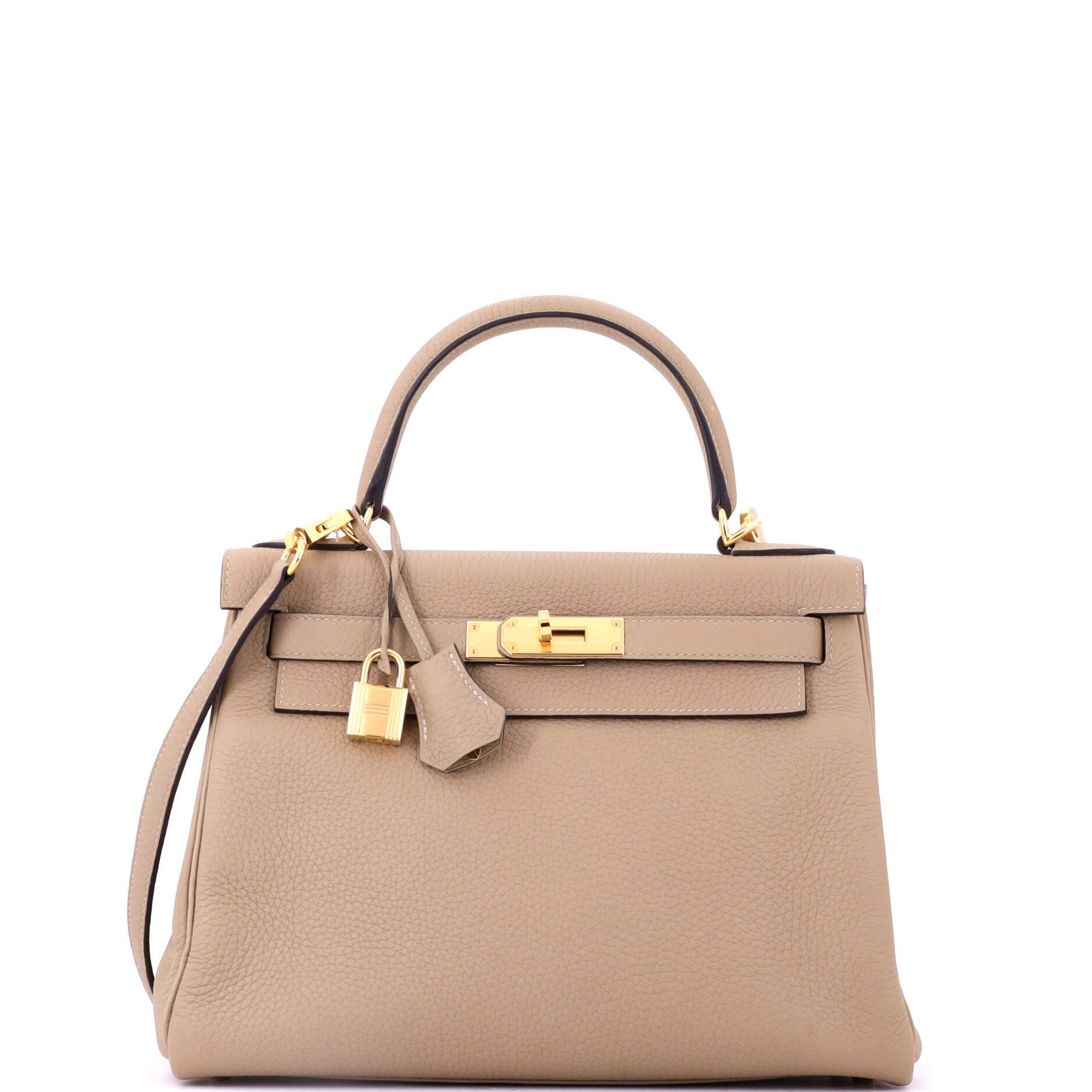Pre-Owned Hermes Kelly Handbag Light Clemence with Gold Hardware 28, Main, color, Trench