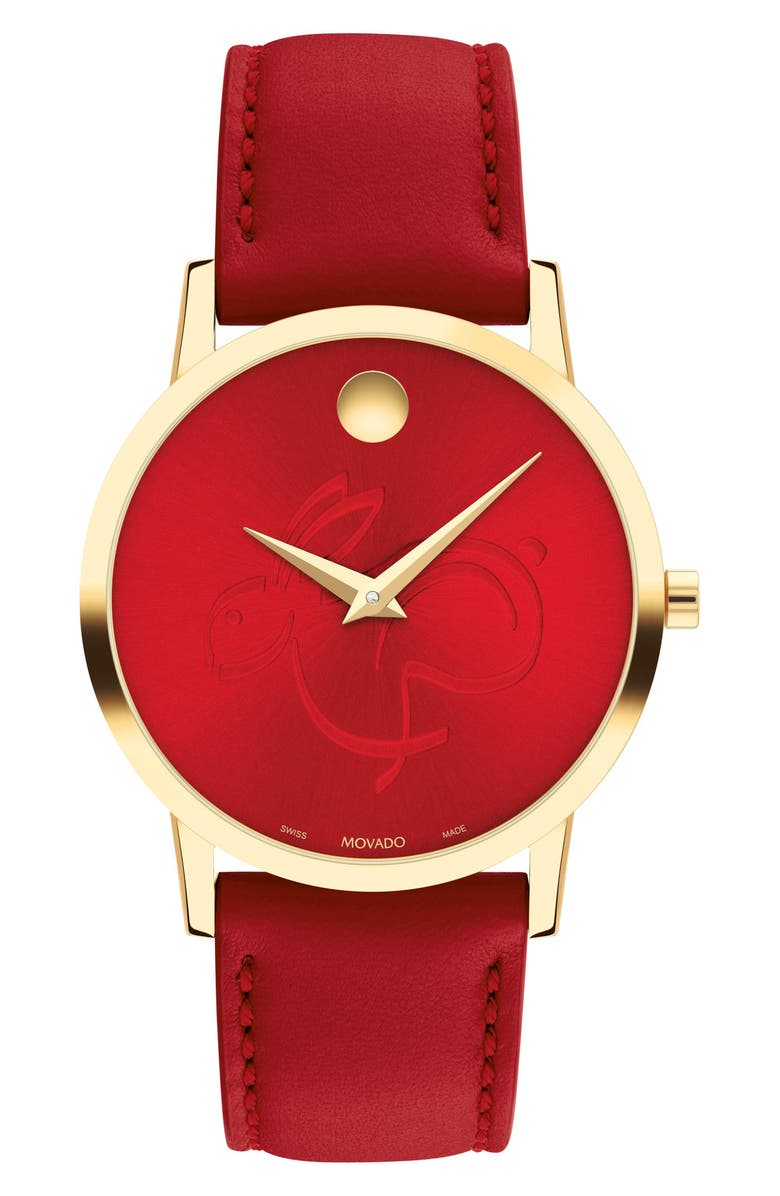 Movado Museum Classic Leather Strap Watch, 33mm, Main, color, 