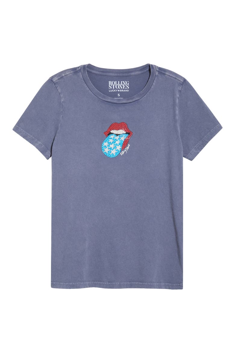 Rolling Stones Graphic Embellished Cotton T-Shirt, Alternate, color, NIGHT SHADOW BLUE