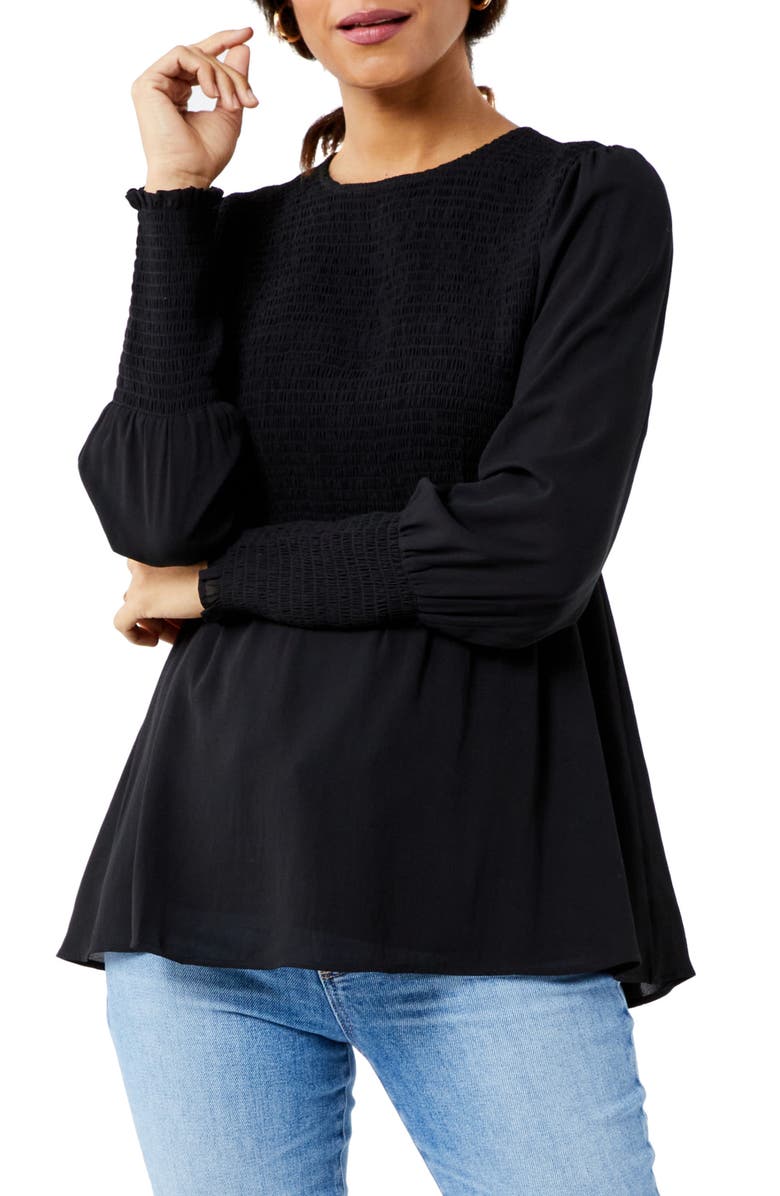 A PEA IN THE POD Smocked Long Sleeve Maternity Peplum, Main, color, 