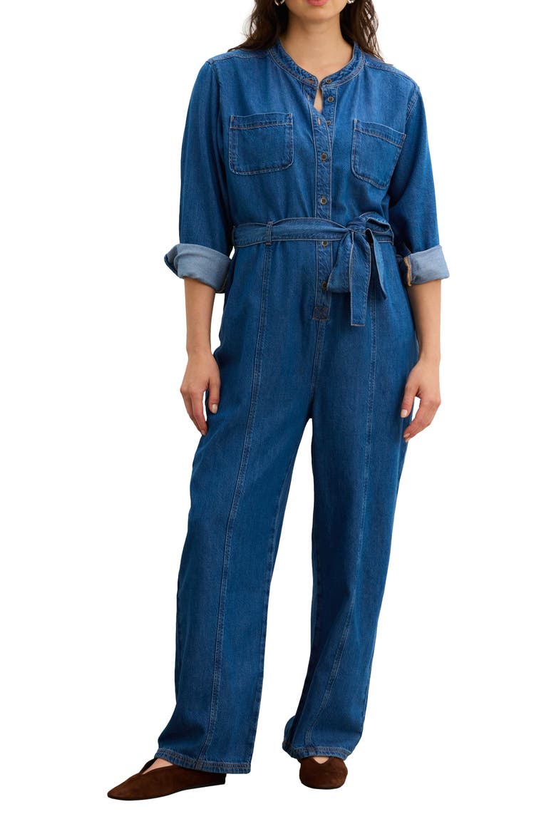 The Drapey Denim Jumpsuit, Main, color, True Indigo