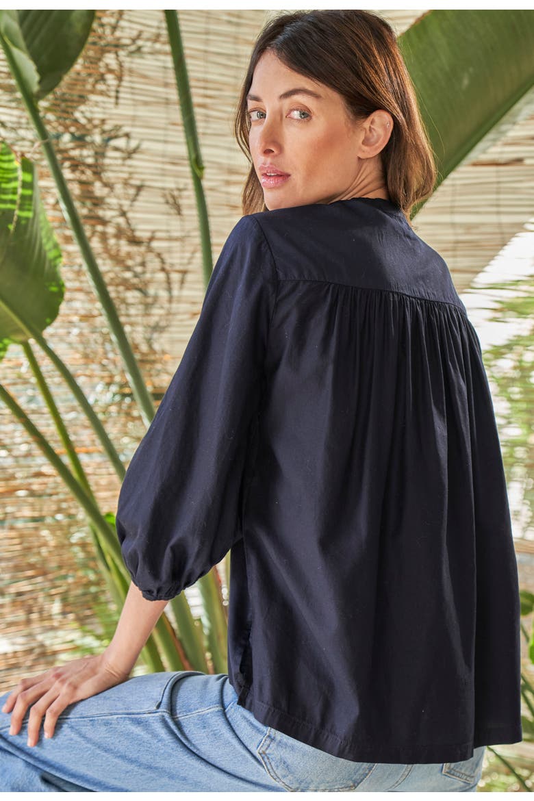 Cotton Poplin Peasant Top, Alternate, color, Navy