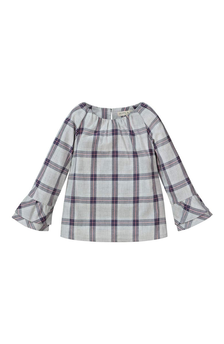 Hope & Henry Baby Girls' Ruffle Sleeve Top, Infant, Main, color, Gray Plaid