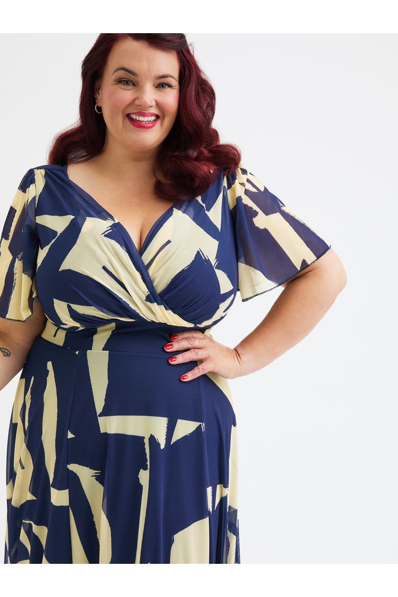 Isabelle Printed Angel Sleeve Dress, Alternate, color, Midnight Ivory