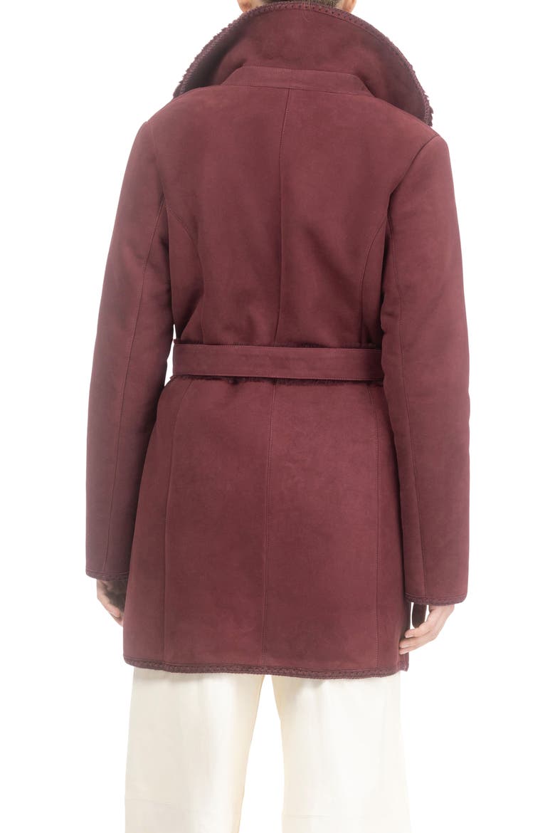 Genuine Shearling Stroller with Embroidered Trim & Belt, Alternate, color, BURGUNDY