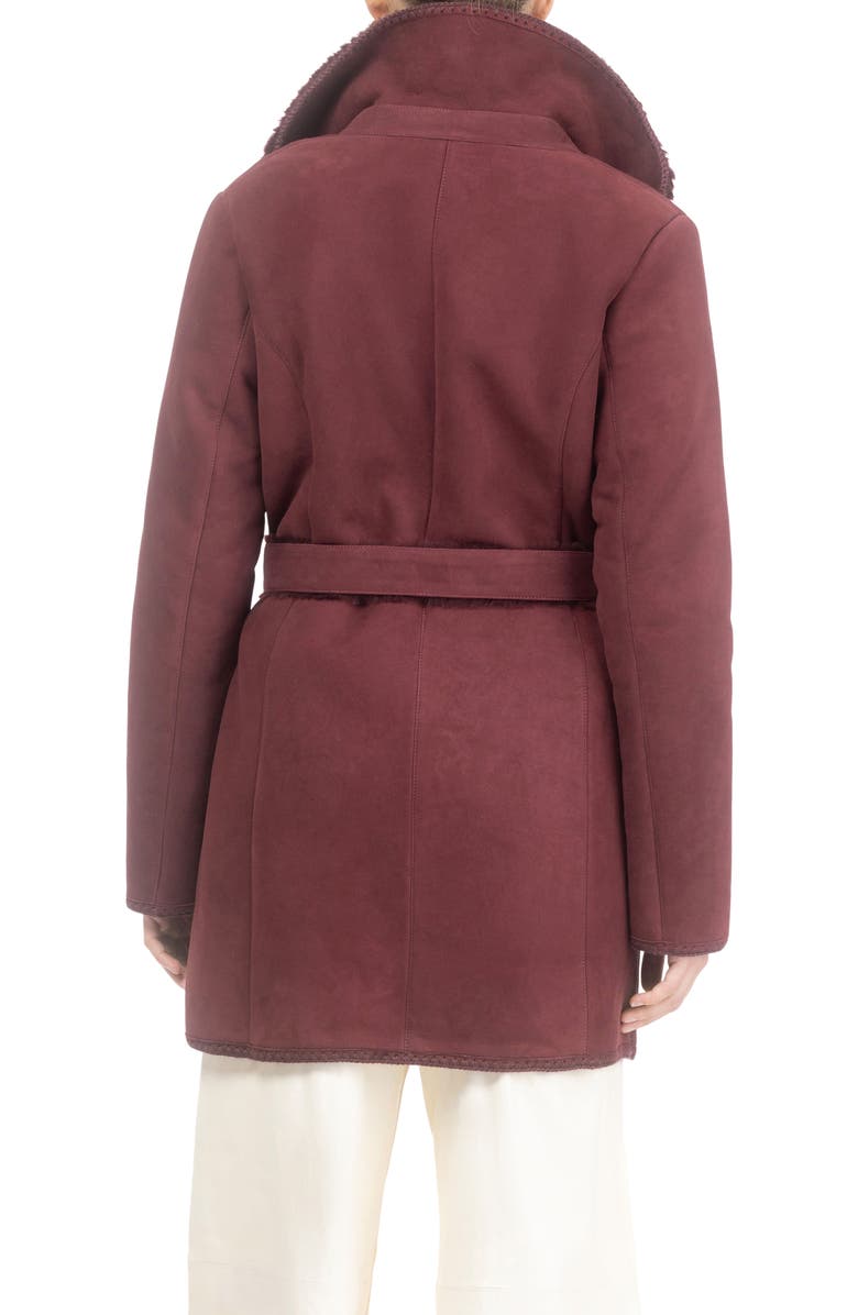 GORSKI Genuine Shearling Stroller with Embroidered Trim & Belt, Alternate, color, Burgundy