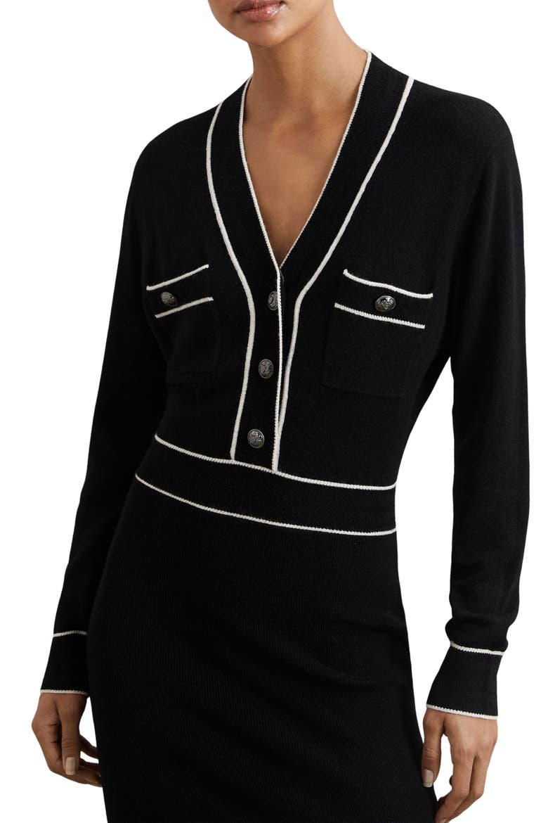 Lorrie Tipped Long Sleeve Wool & Cashmere Blend Sweater Dress, Alternate, color, BLACK/IVORY