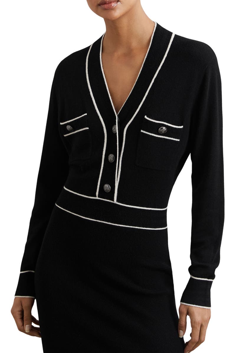 Reiss Lorrie Tipped Long Sleeve Wool
Cashmere Blend Sweater Dress, Alternate, color, Black/Ivory