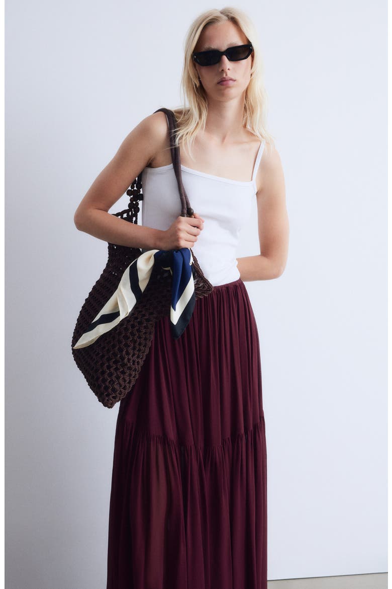 Tiered Chiffon Maxi Skirt, Alternate, color, RED DARK