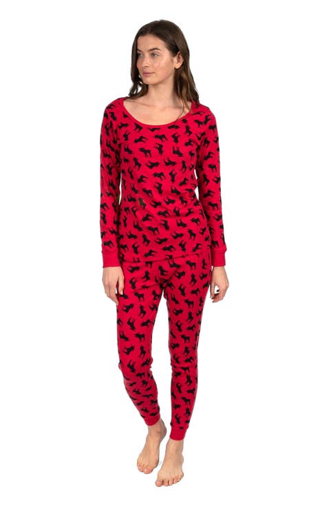 Women's Cotton Matching Family Holiday Pajamas, Reindeer & Moose Prints
