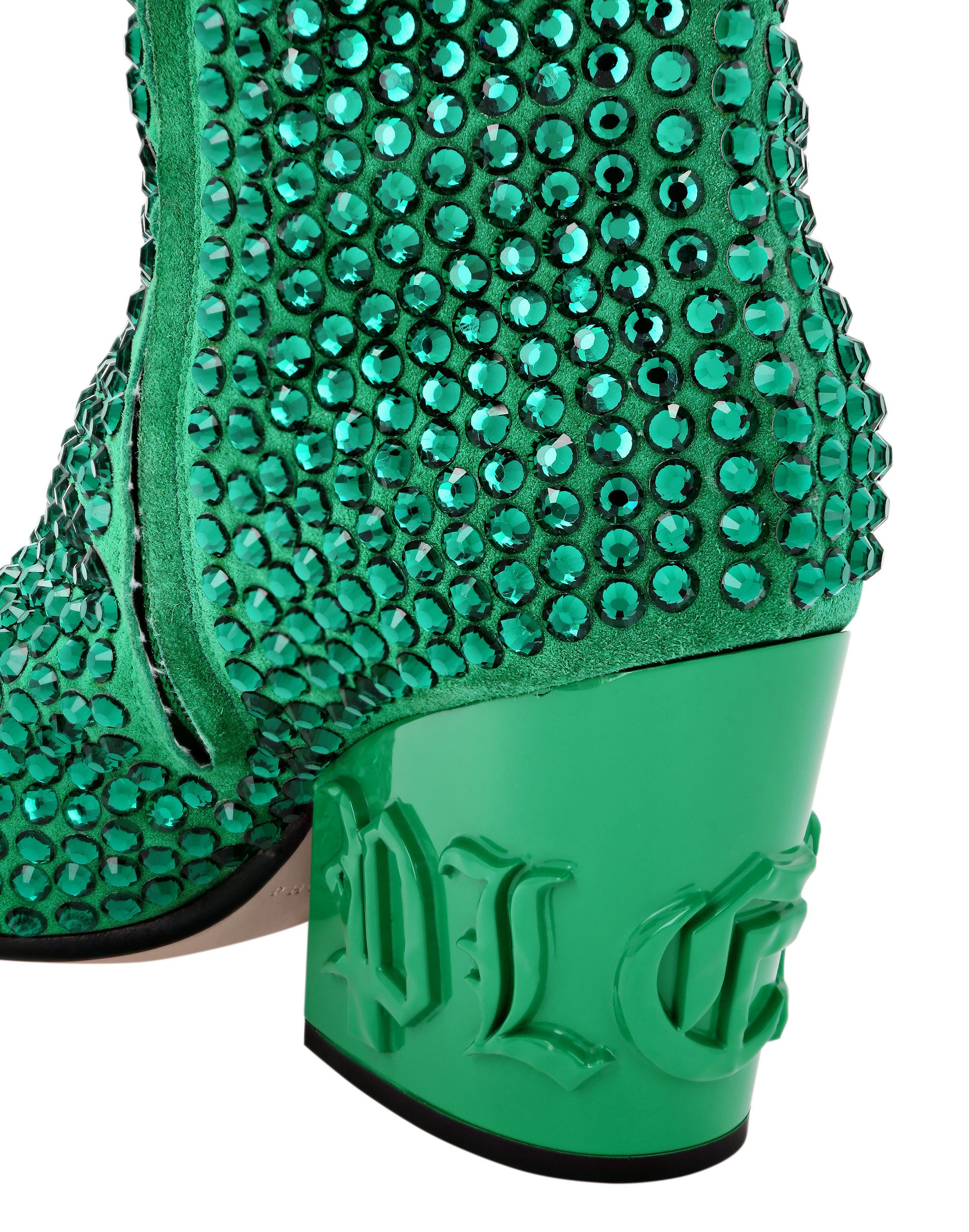 PHILIPP PLEIN Cowboy Boots Mid Heels High Crystal Women, Alternate, color, Green