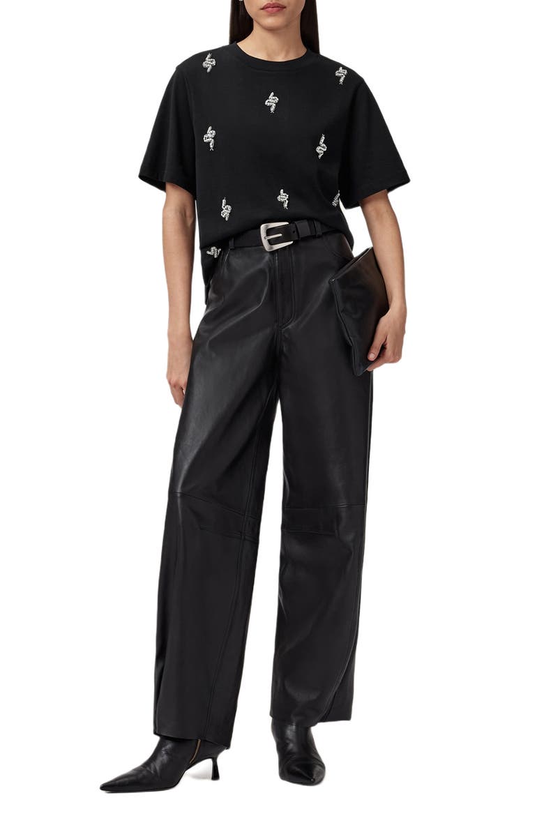 Rhea Lisa Embellished Cotton Graphic T-Shirt, Alternate, color, BLACK