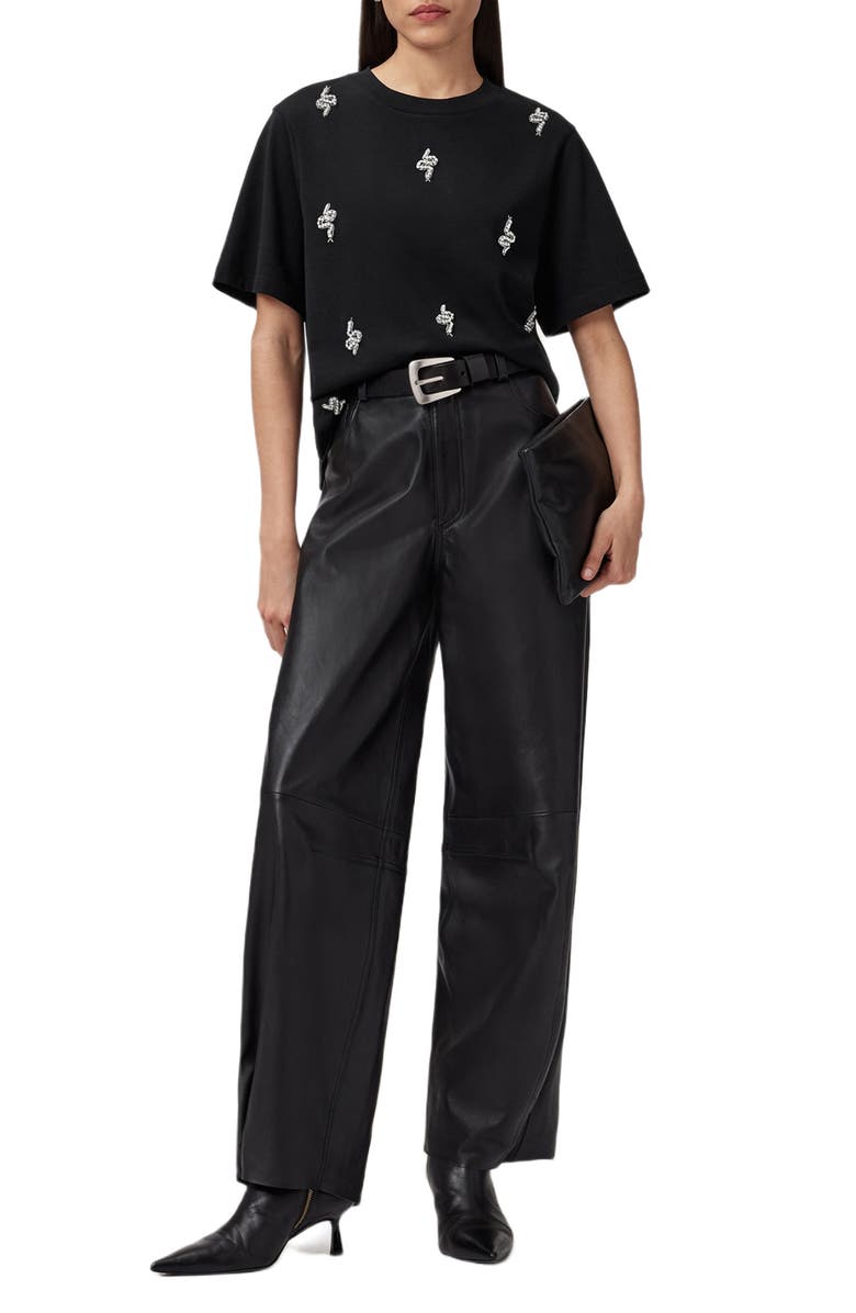 AllSaints Rhea Lisa Embellished Cotton Graphic T-Shirt, Alternate, color, Black