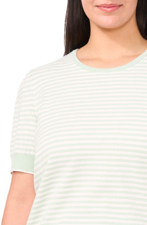 Cece Stripe Puff Sleeve Sweater In Slit Green