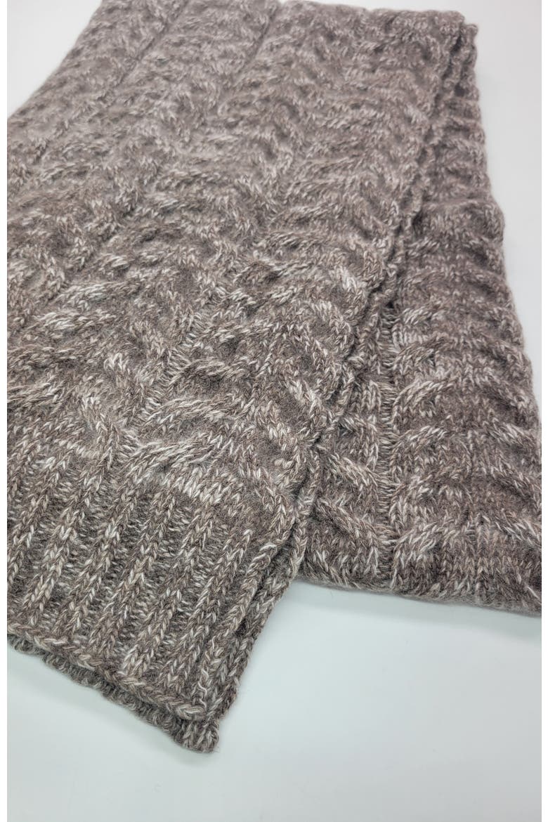 Chunky cable cashmere scarf in melange color, Alternate, color, BROWN/IVORY