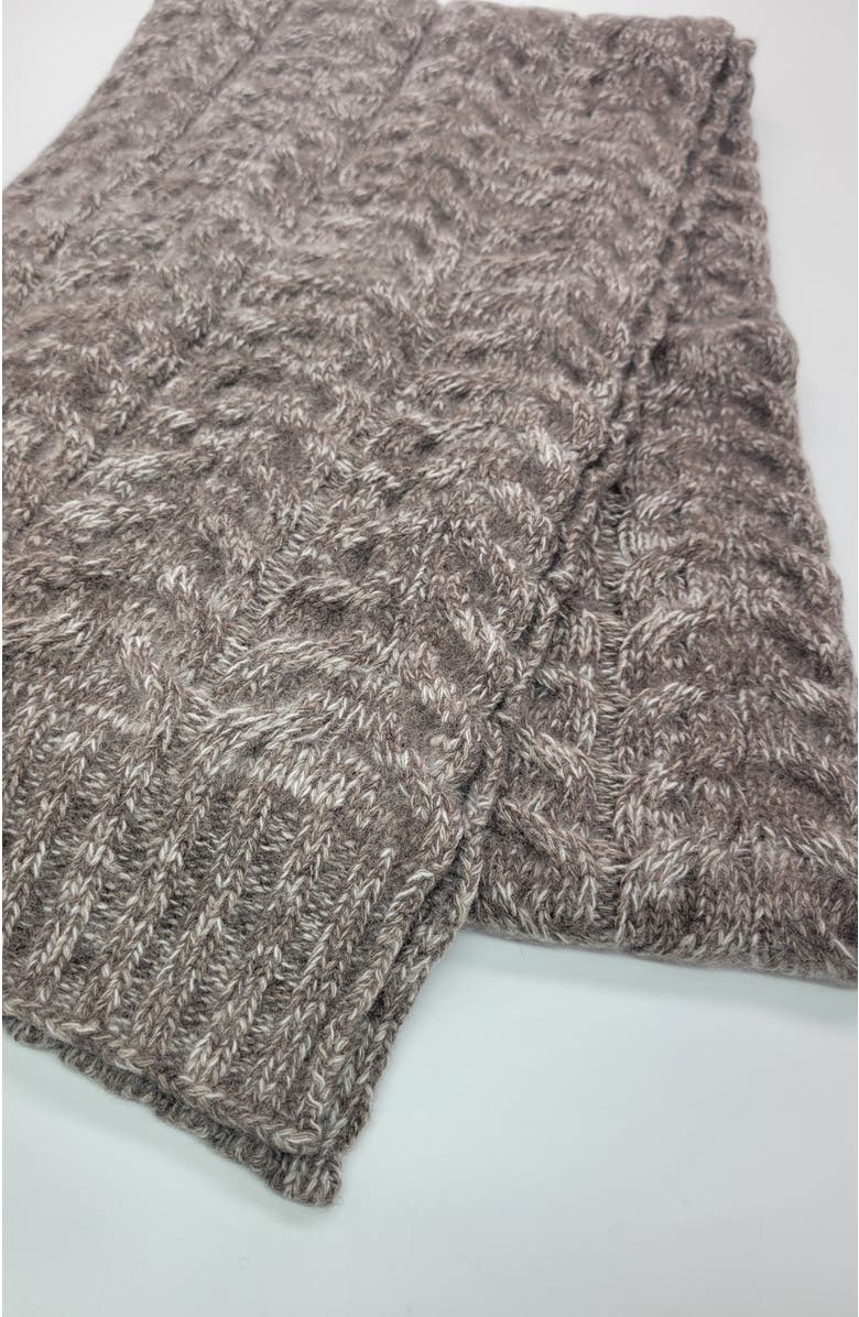 Portolano Chunky cable cashmere scarf in melange color, Alternate, color, Brown/Ivory