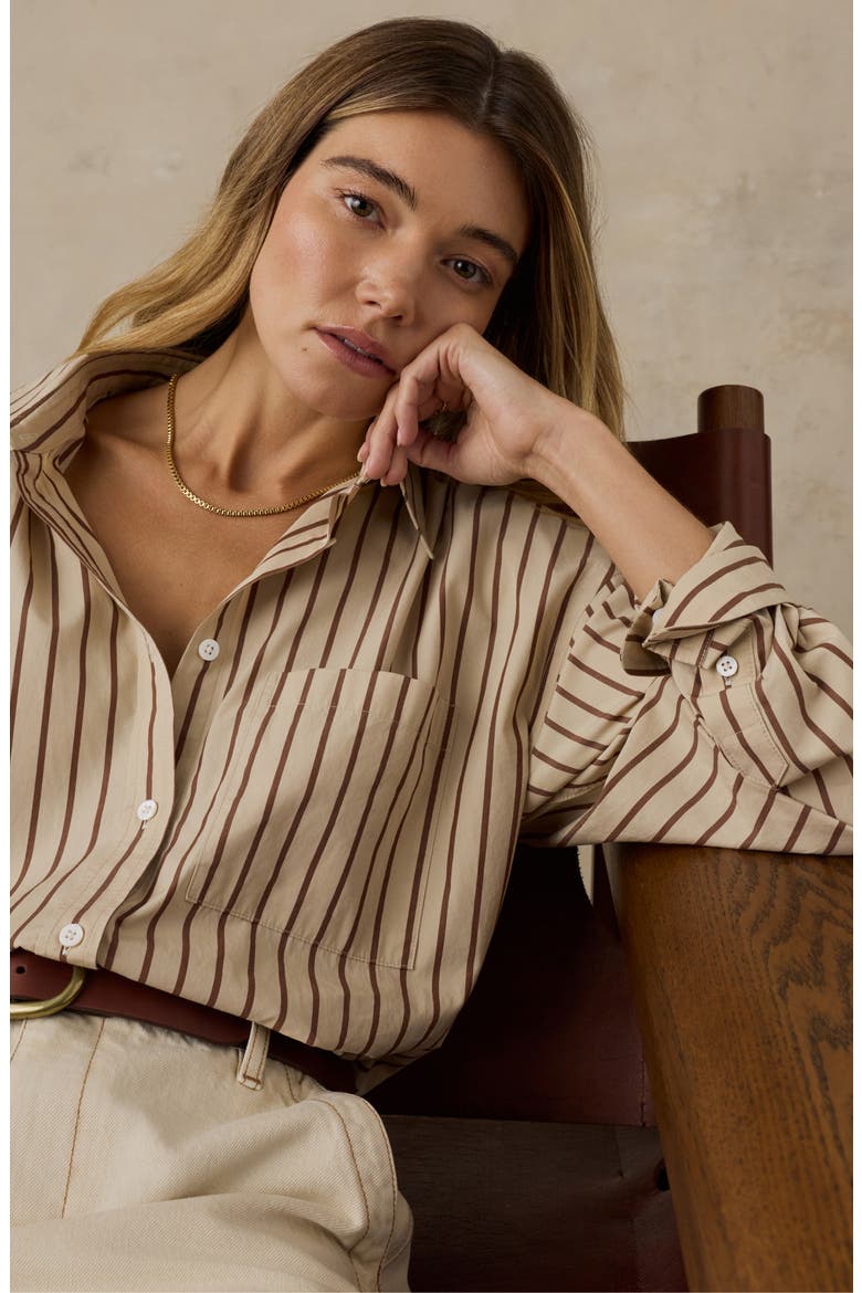 Coastal Relaxed Organic Cotton Button-Up Shirt, Alternate, color, DRIFT SAND STRIPE