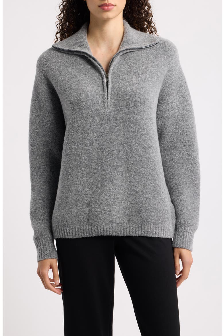 Boucle Quarter Zip Mock Neck Pullover, Main, color, GREY