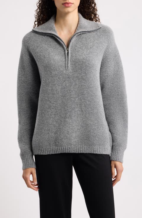 Boucle Quarter Zip Mock Neck Pullover
