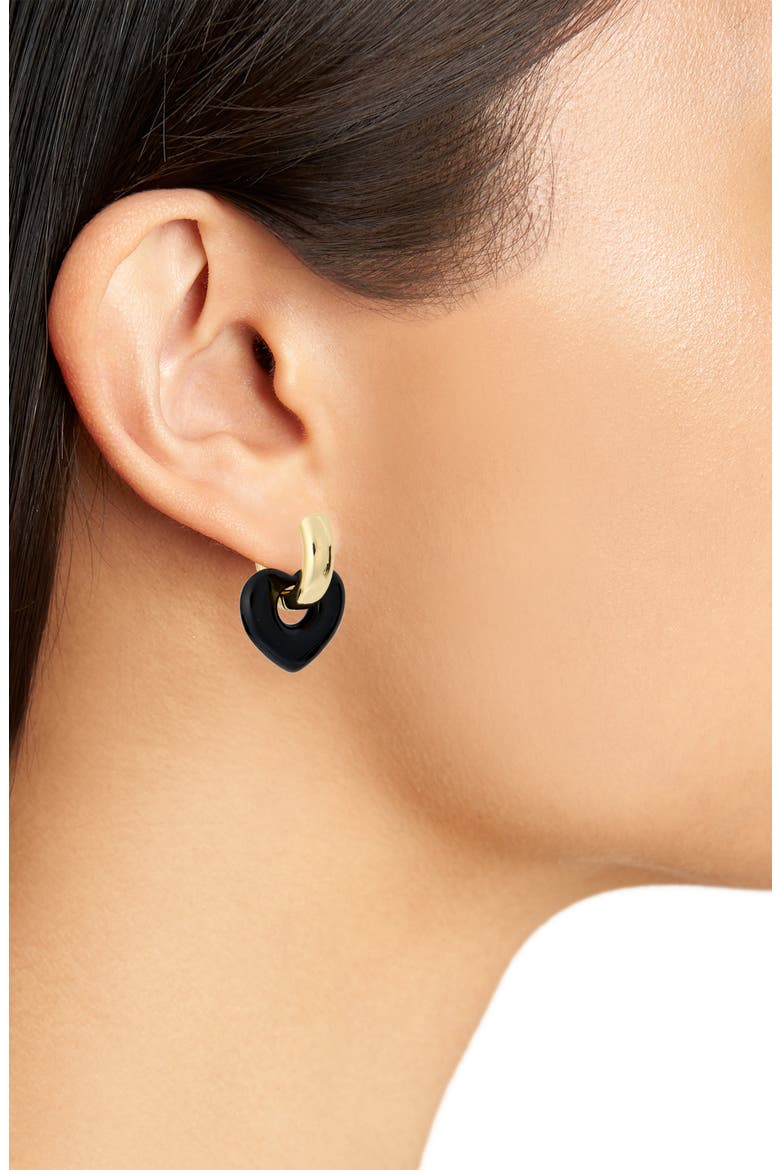Heart Disc Huggie Hoop Earrings, Alternate, color, BLACK