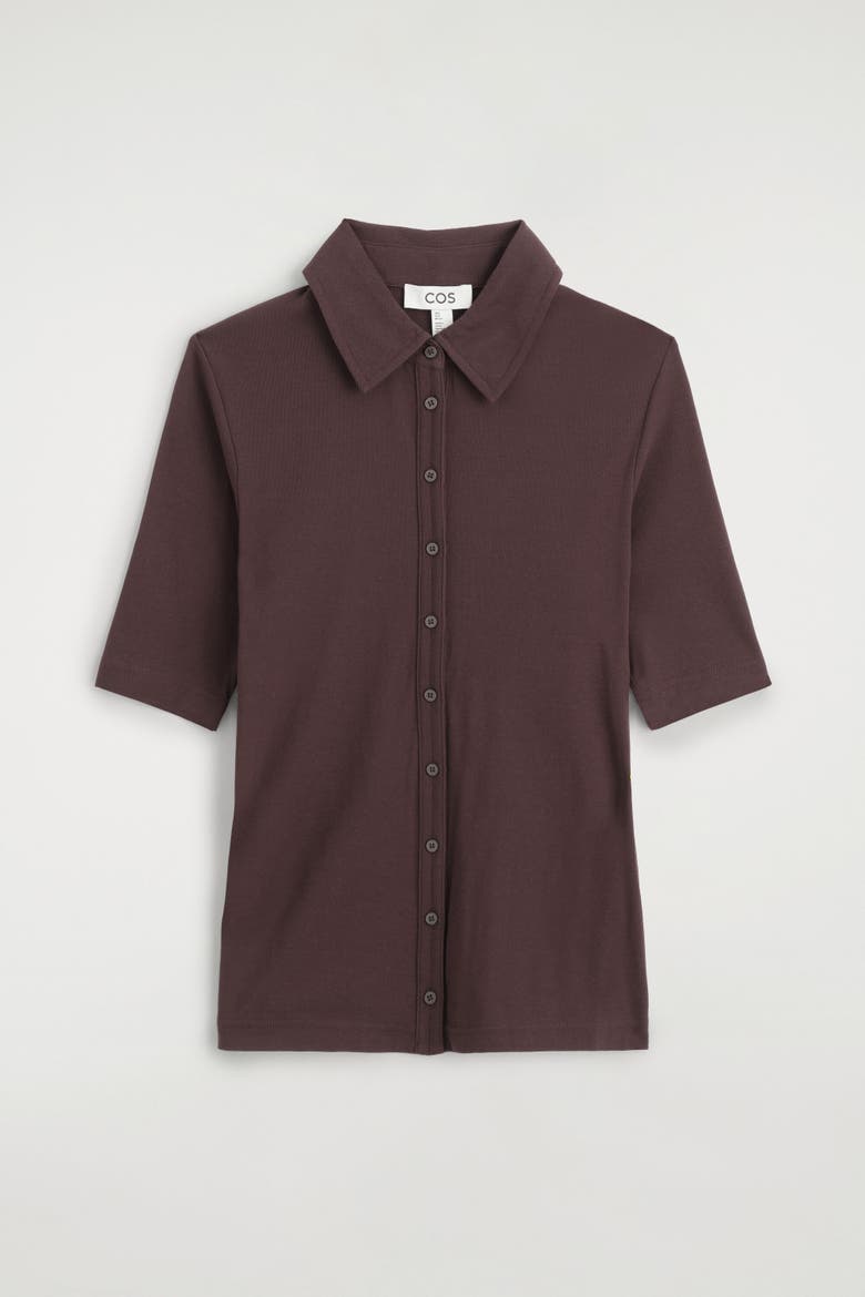 Sculpted Cotton-Jersey Shirt, Main, color, BURGUNDY
