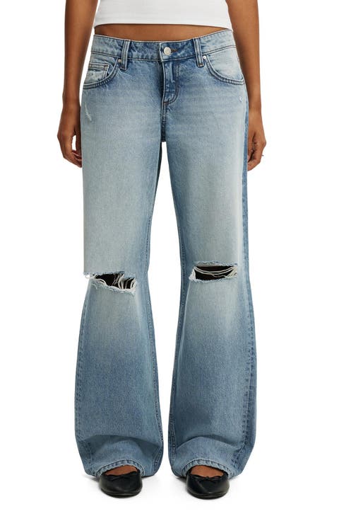 Low Rise Ripped Straight Leg Jeans