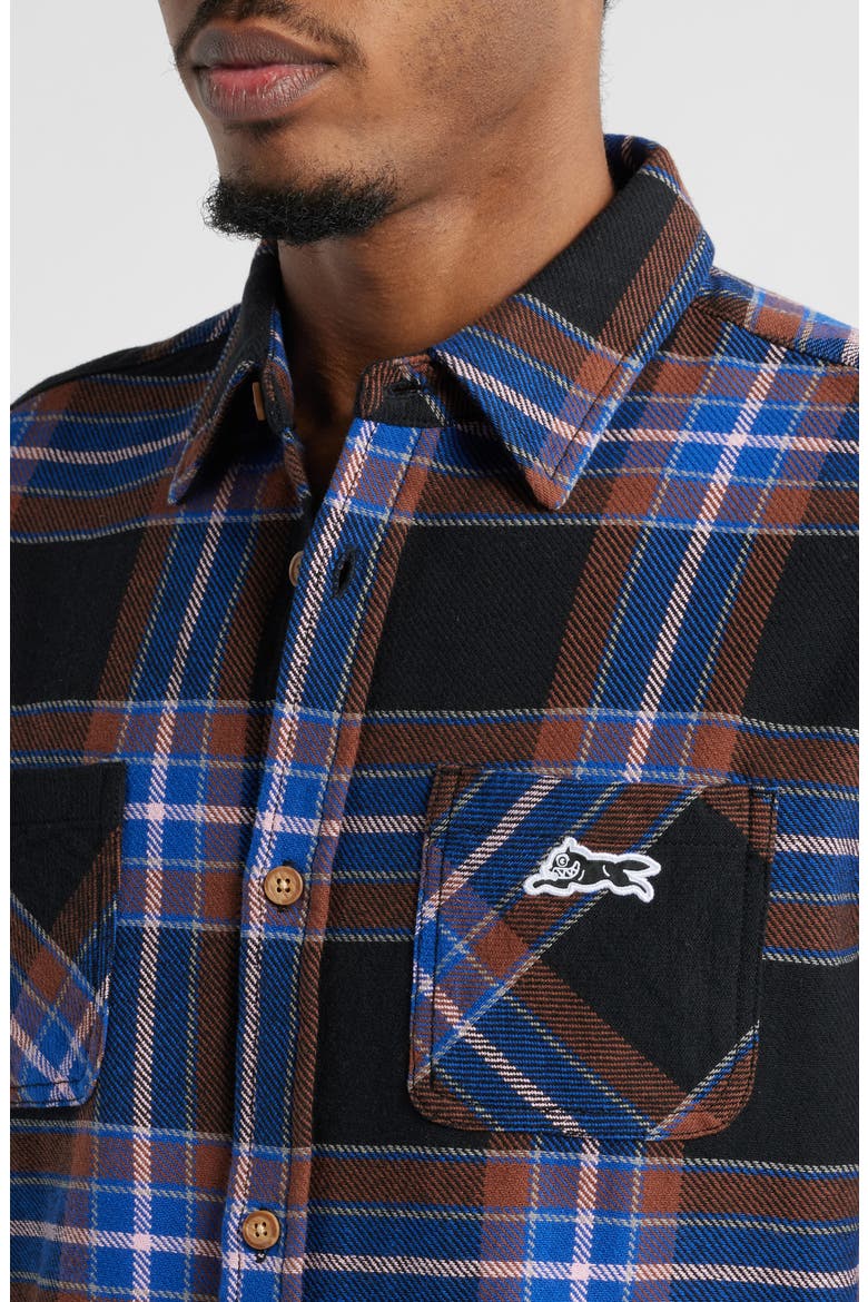 Big Drip Cotton Flannel Button-Up Shirt, Alternate, color, BLACK PLAID