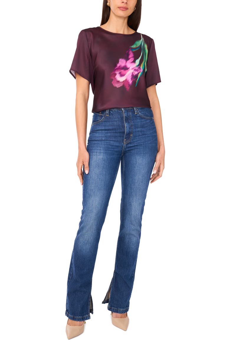 Crewneck Short Sleeve Satin Top, Alternate, color, GRAPE WINE