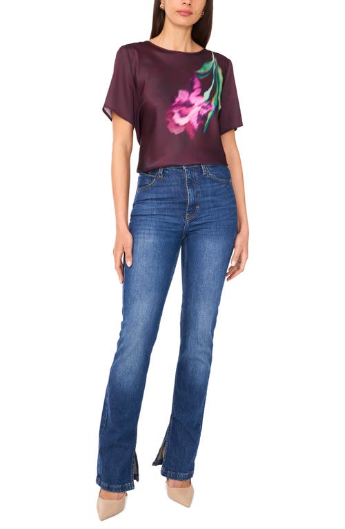 Vince Camuto Crewneck Short Sleeve Satin Top In Burgundy