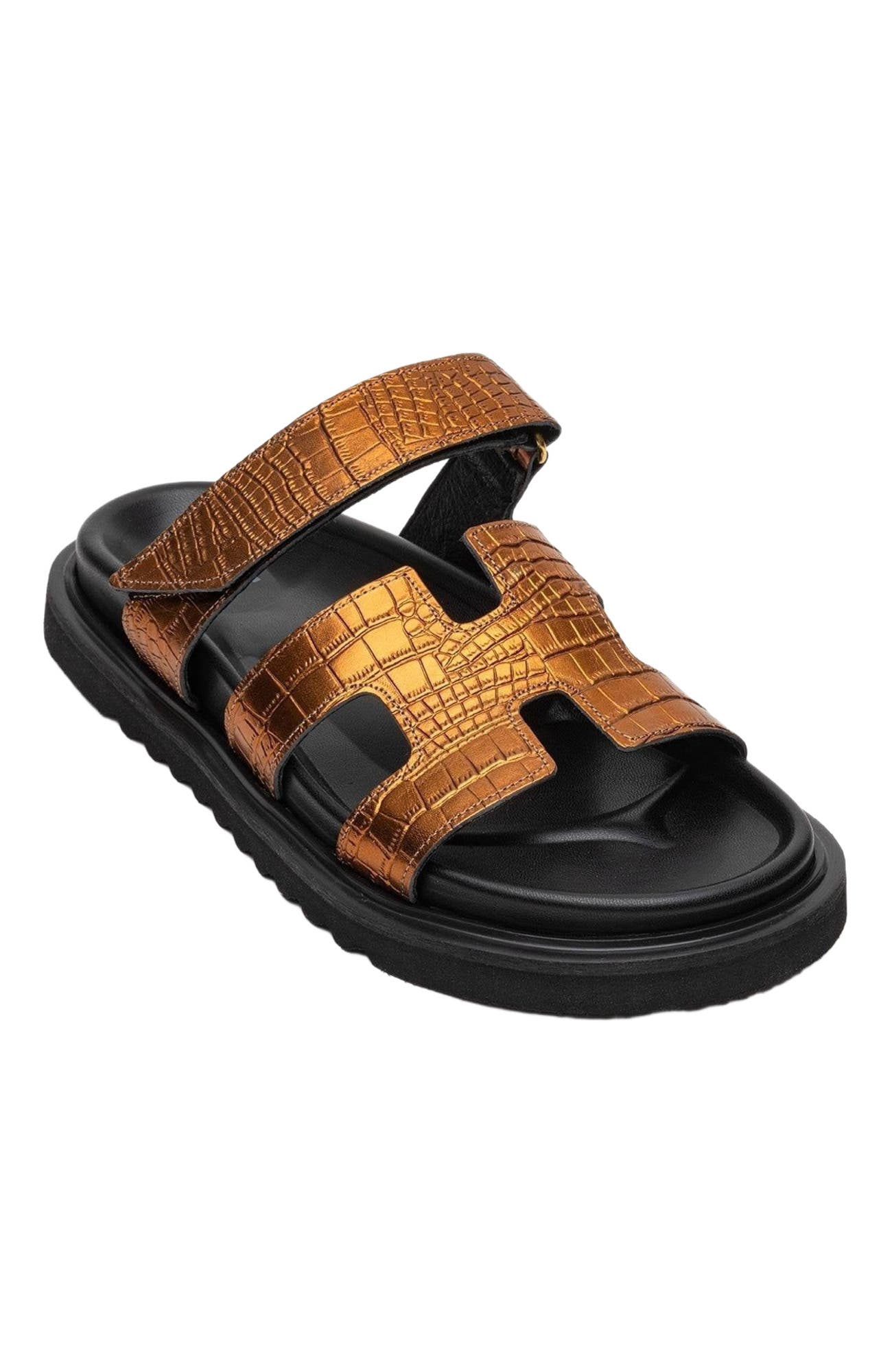 Loana Leather Slide Sandal, Alternate, color, Bronze Leather
