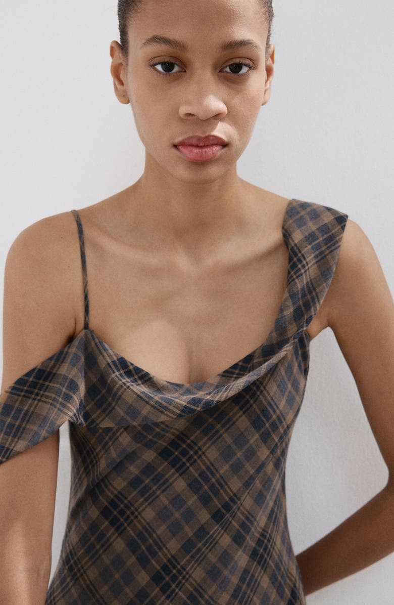 MANGO Plaid Asymmetric Sleeveless Dress, Alternate, color, 
