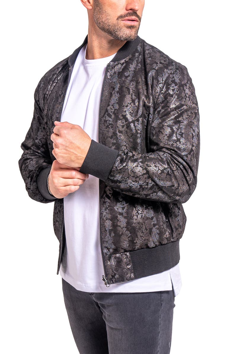 Maceoo Ascension0010 Foil Print Leather Jacket, Alternate, color, Black