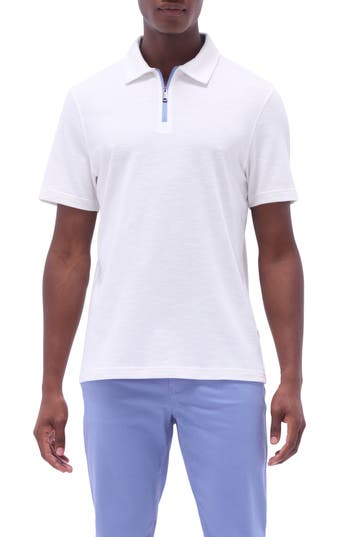 Bugatchi Quarter Zip Polo In Gray