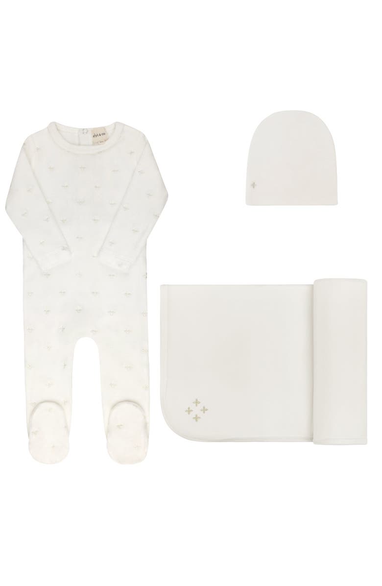 Ely's & Co. Velour Embroidered Floral Collection - Take Me Home Set, Main, color, Ivory Boy