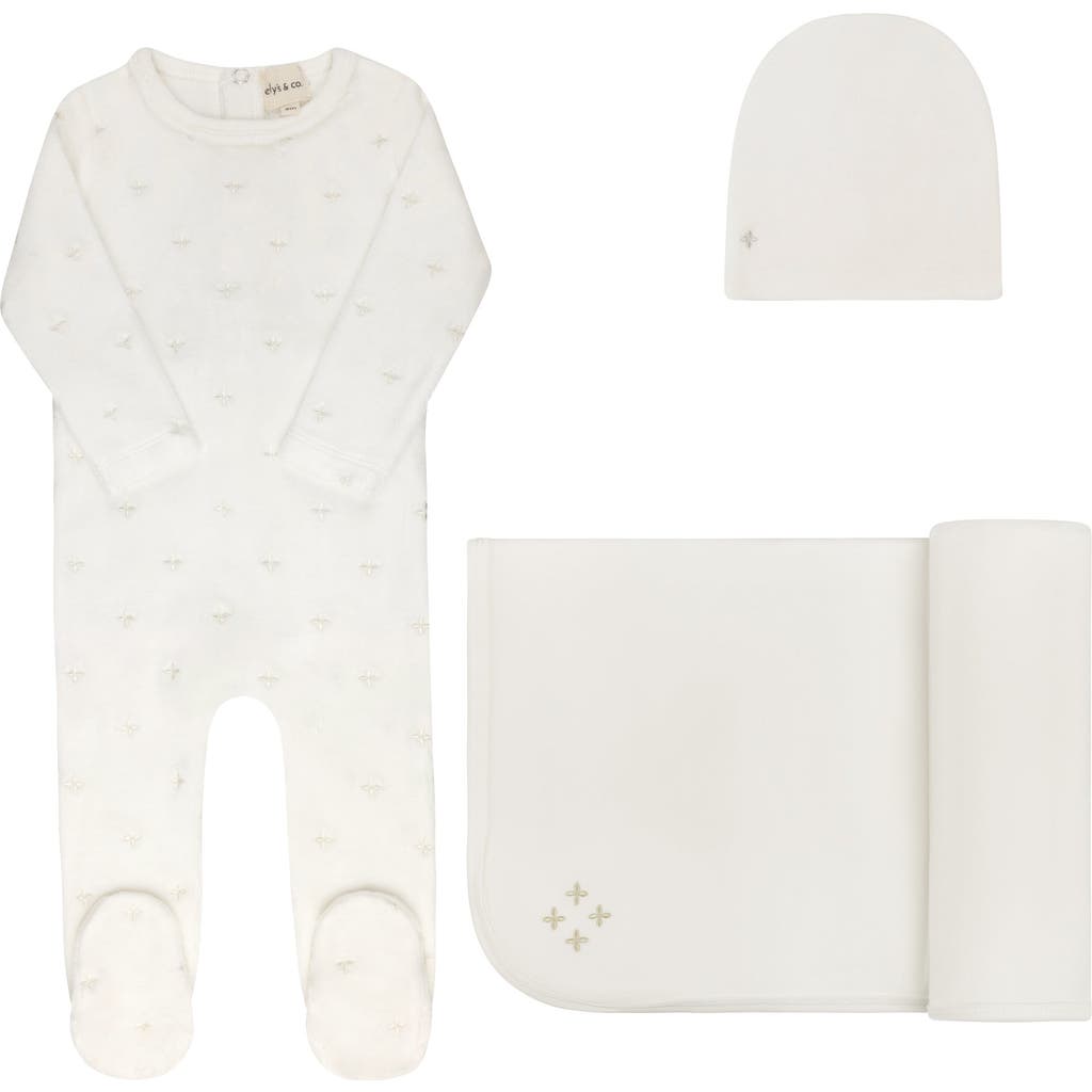 Ely's & Co. Velour Embroidered Floral Collection In White